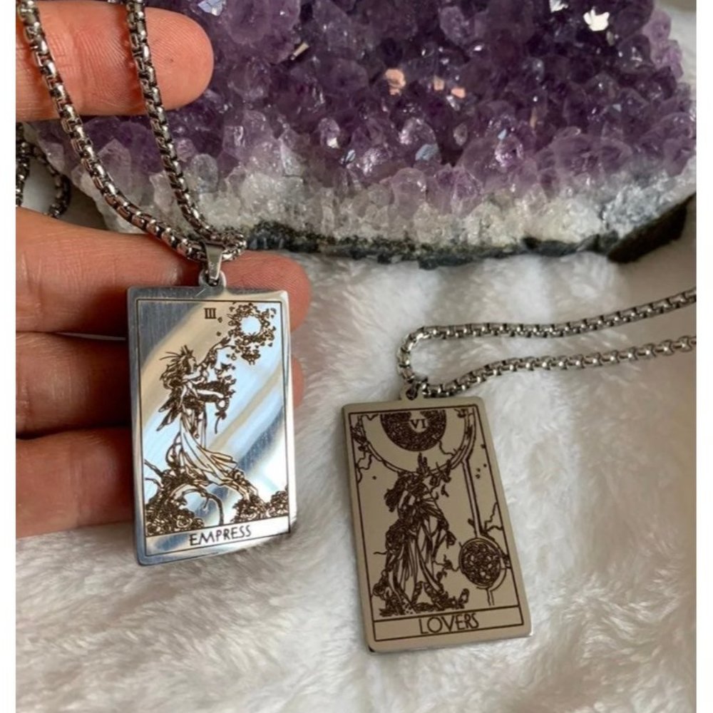 Stainless Steel Tarot Card Necklace Magician Lovers Wheel of Fortune - Picture 2 of 10